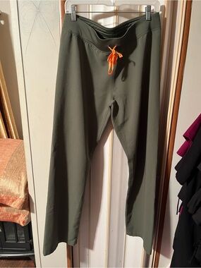 Figs Olive Green Wide-Leg Joggers with Orange Drawstring Livingston pants